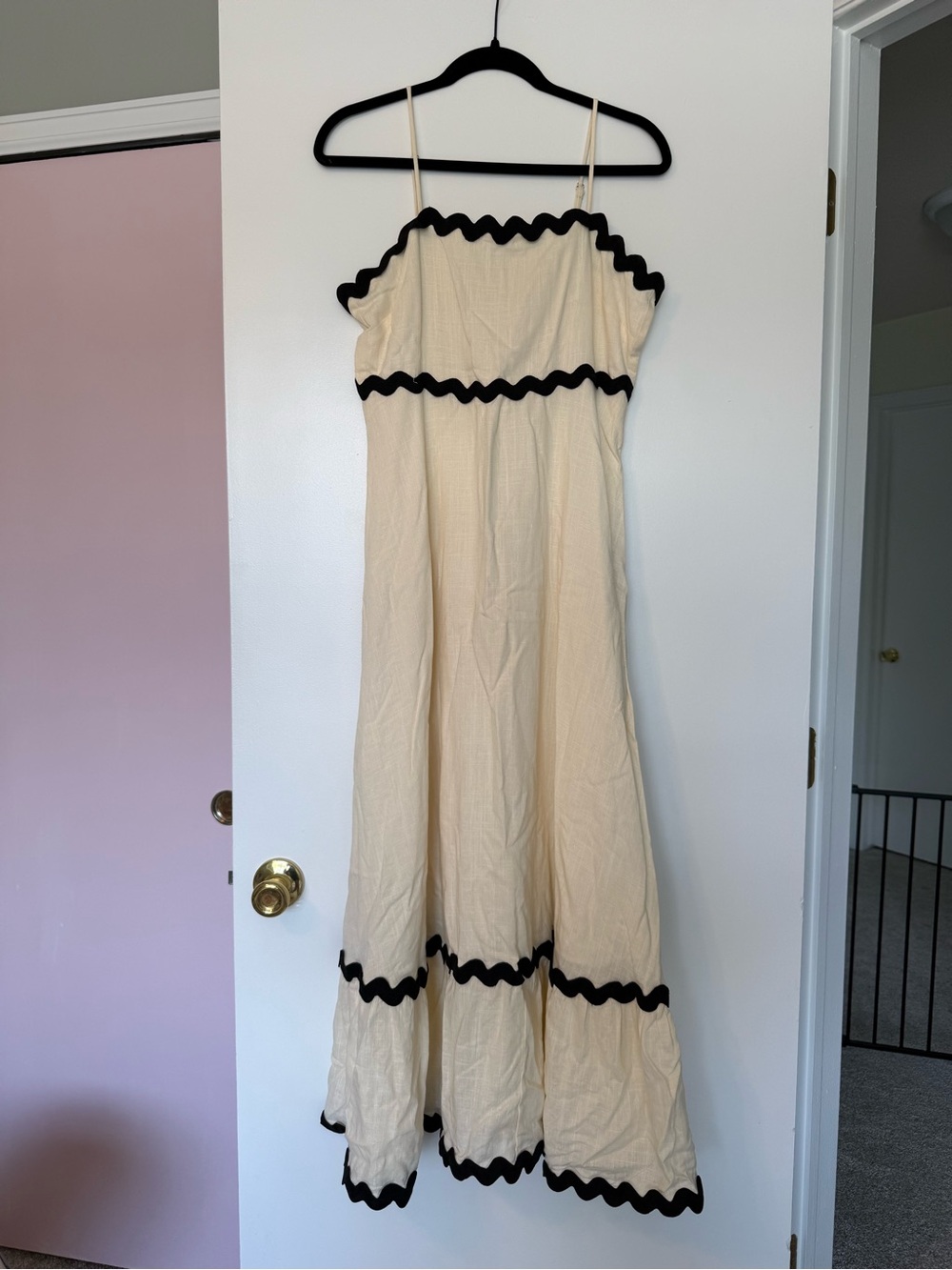 Cream Maxi Dress with Black Trim - Women's Strappy Summer Dress